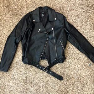 Forever21 Black Leather belted Jacket